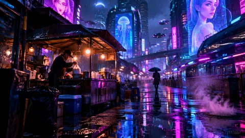 赛博朋克街景 的风格示例